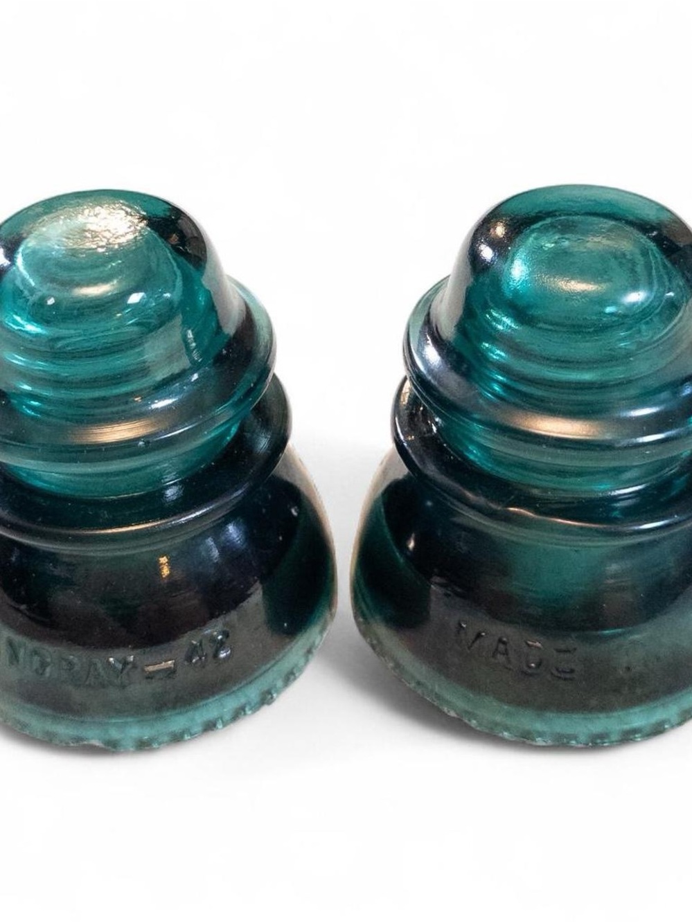 Vintage Hemingray 42 Blue Glass Insulators Set of 2 Made in USA